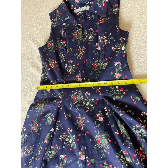 NWT Chetta B Women's Shift Fit Midi Dress Blue 10 Strawberry Floral Novelty Chic - Picture 15 of 16